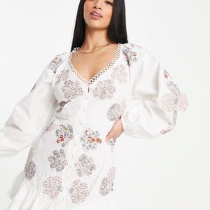 With tags! ASOS DESIGN Petite embroidered patchwork printed mini dress in white